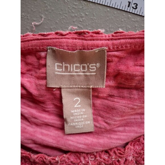 Chicos Pink Lace Trim Cotton Top Womens Size 2 Large - Picture 3 of 7